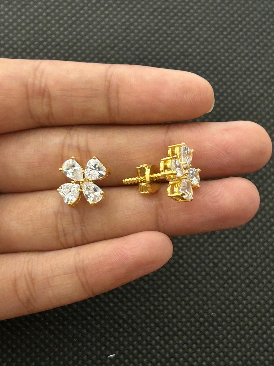 Sunehri Pushpika AD Stud Earrings
