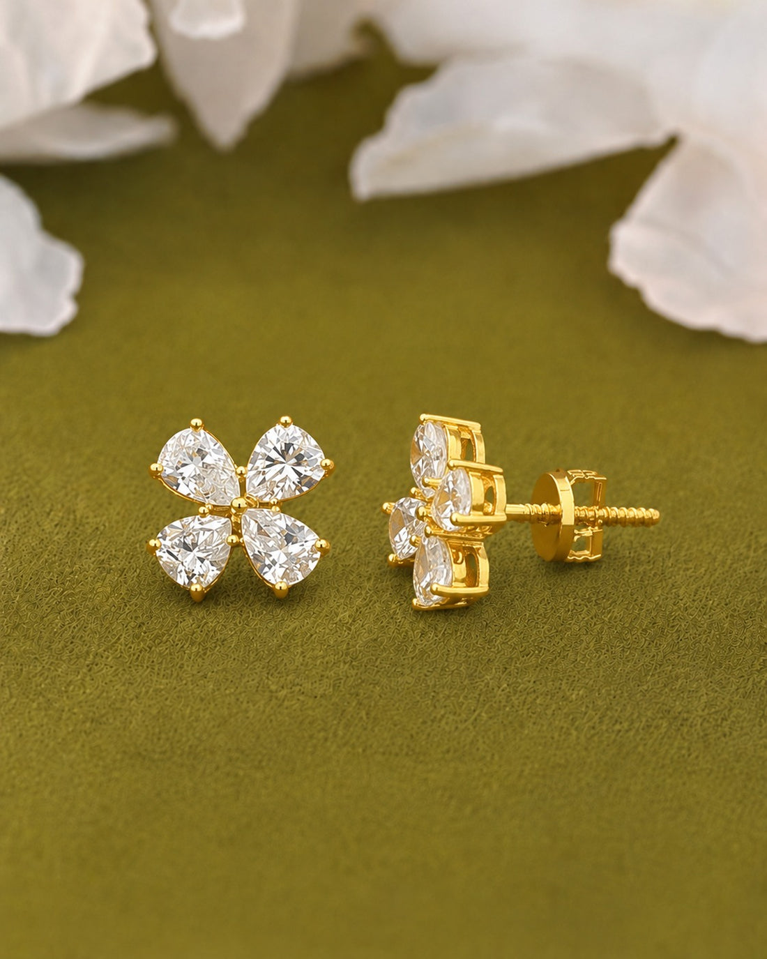 Sunehri Pushpika AD Stud Earrings