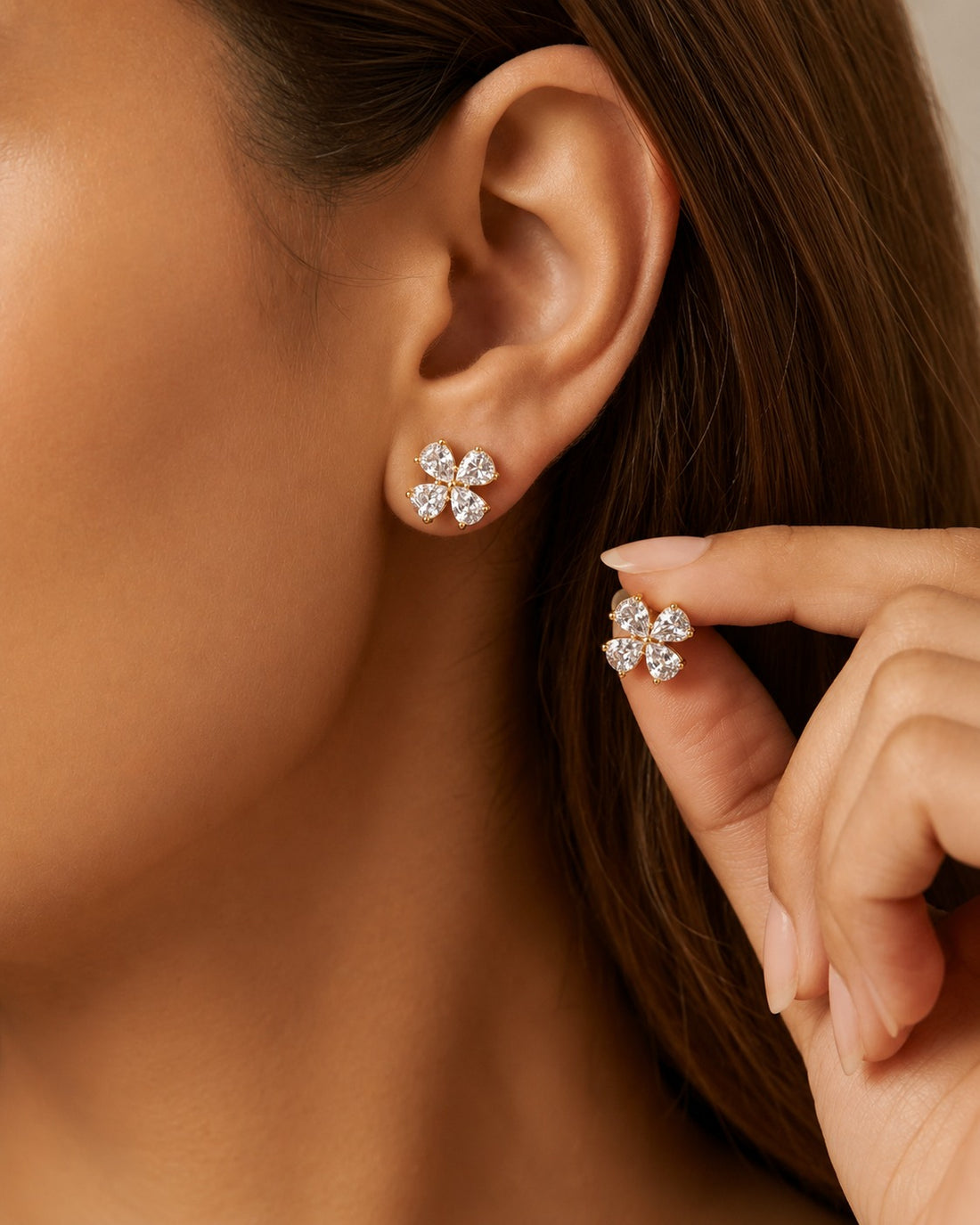 Sunehri Pushpika AD Stud Earrings