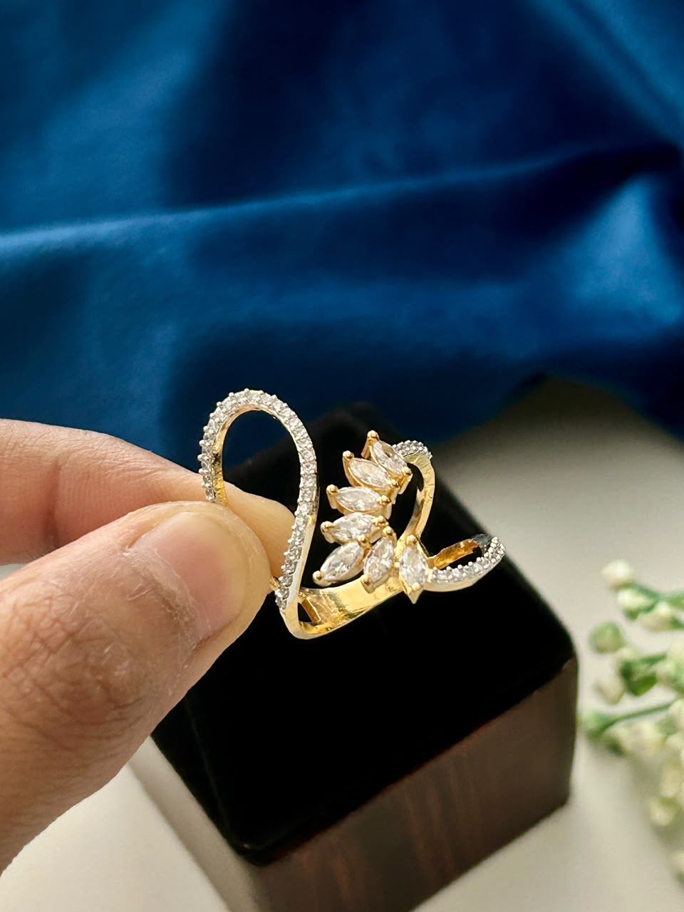 Leaf Grace Adjustable Marquise Leaf Ring CZ Diamond for Women
