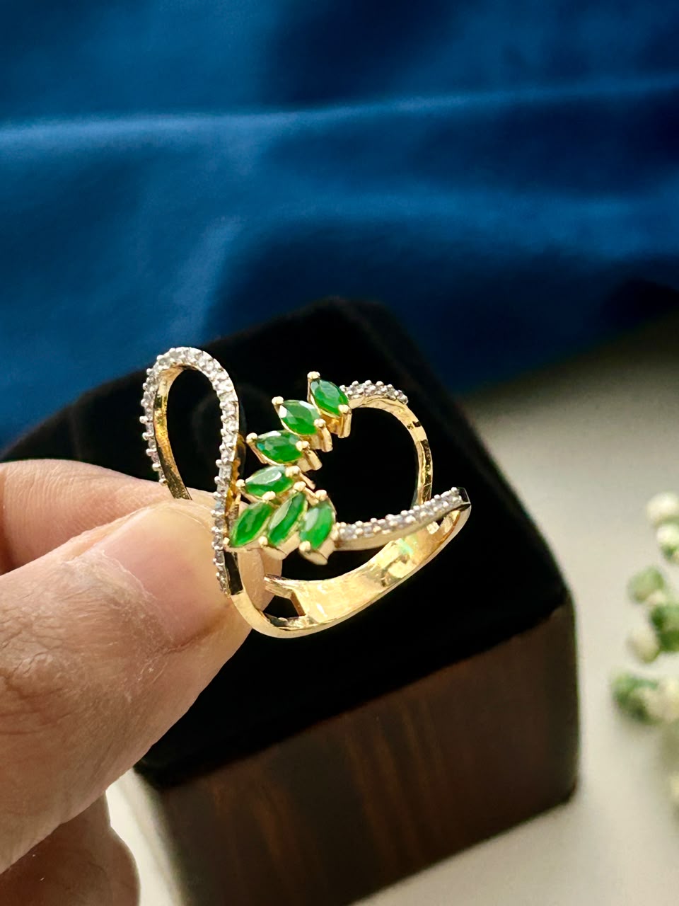 Leaf Grace Adjustable Marquise Leaf Ring CZ Diamond for Women