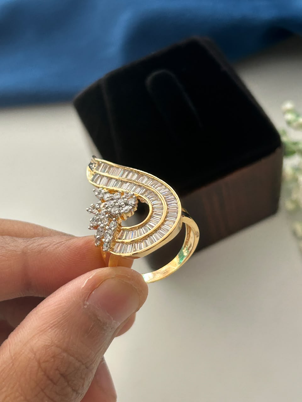 Royal Blossom Baguette CZ Ring | Premium Gold-Plated Floral Ring