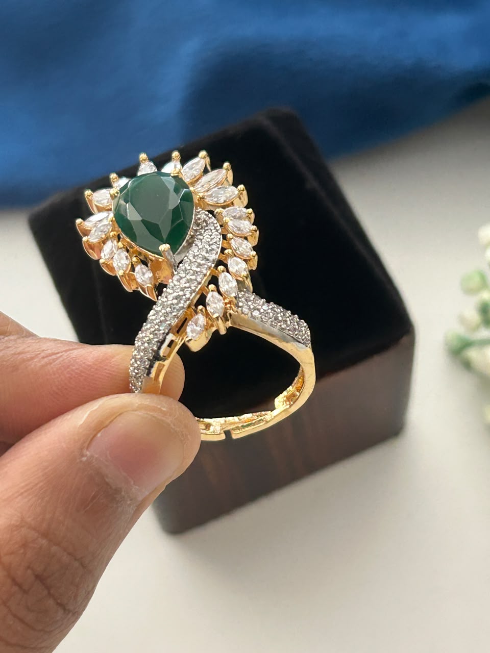 Celestial Bloom Pear Cut CZ Ring | Premium Gold-Plated Statement Ring