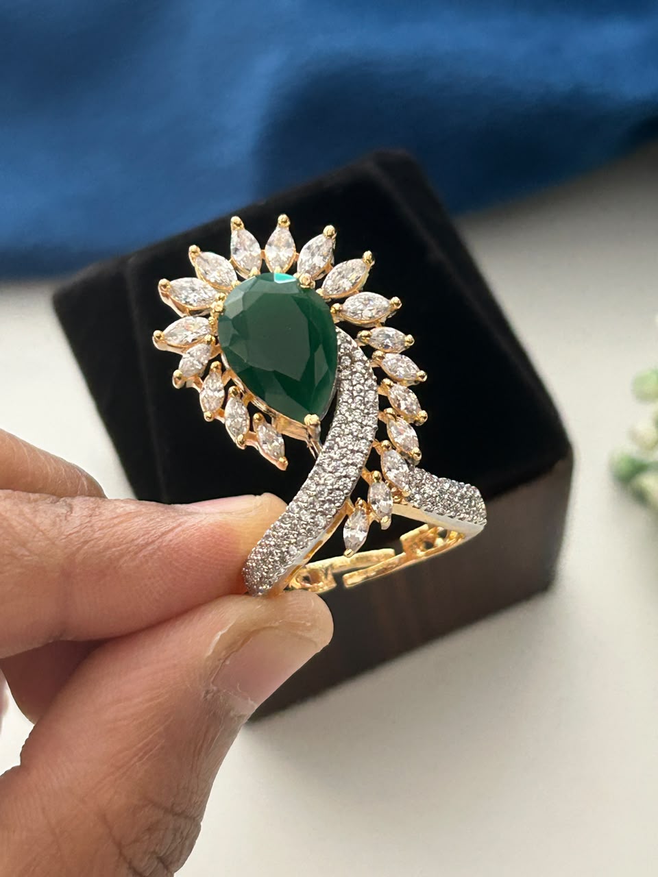 Celestial Bloom Pear Cut CZ Ring | Premium Gold-Plated Statement Ring