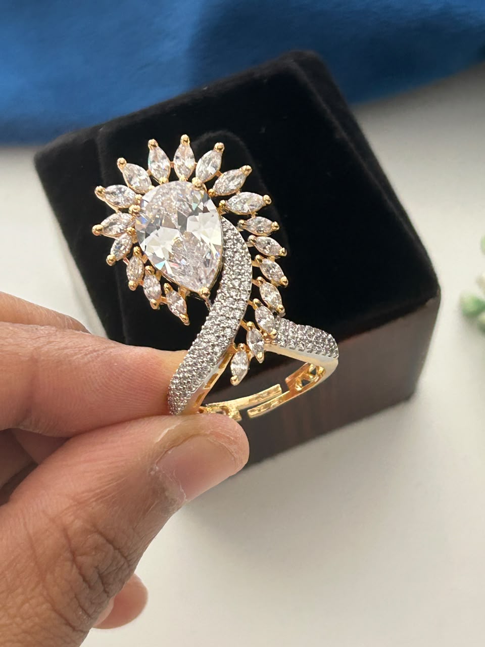 Celestial Bloom Pear Cut CZ Ring | Premium Gold-Plated Statement Ring