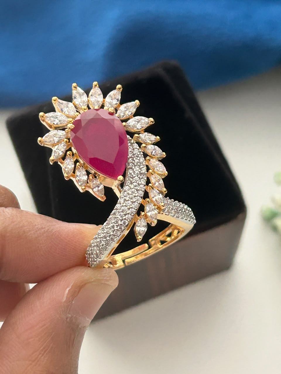 Celestial Bloom Pear Cut CZ Ring | Premium Gold-Plated Statement Ring