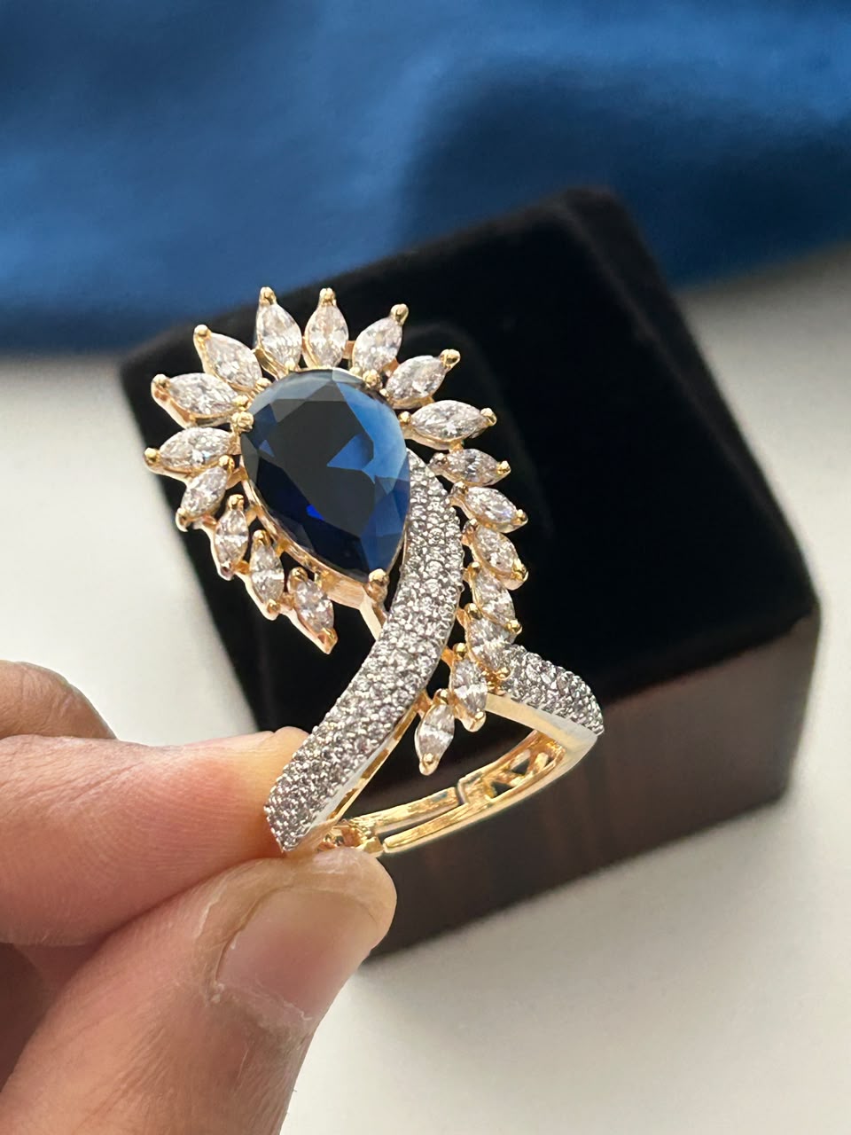 Celestial Bloom Pear Cut CZ Ring | Premium Gold-Plated Statement Ring