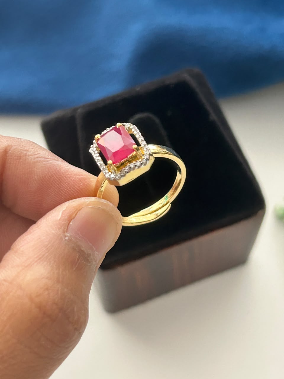 Gold Princess Cut Halo CZ Ring  Solitaire for Women