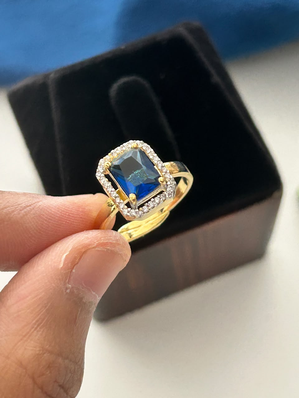Gold Princess Cut Halo CZ Ring  Solitaire for Women