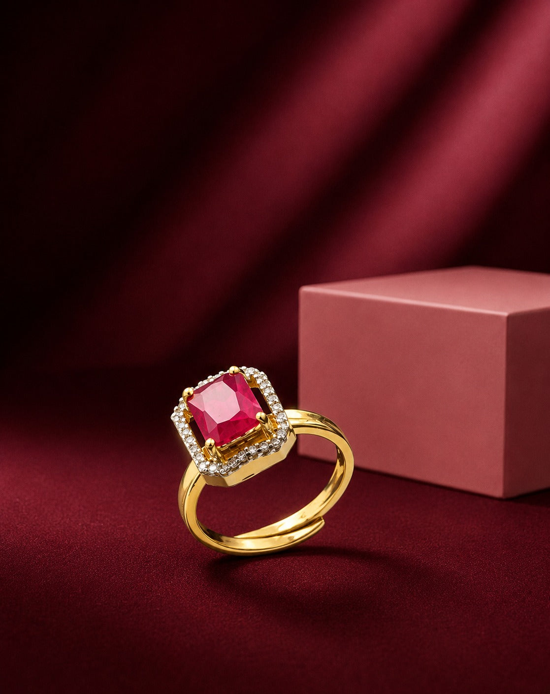 Gold Princess Cut Halo CZ Ring  Solitaire for Women