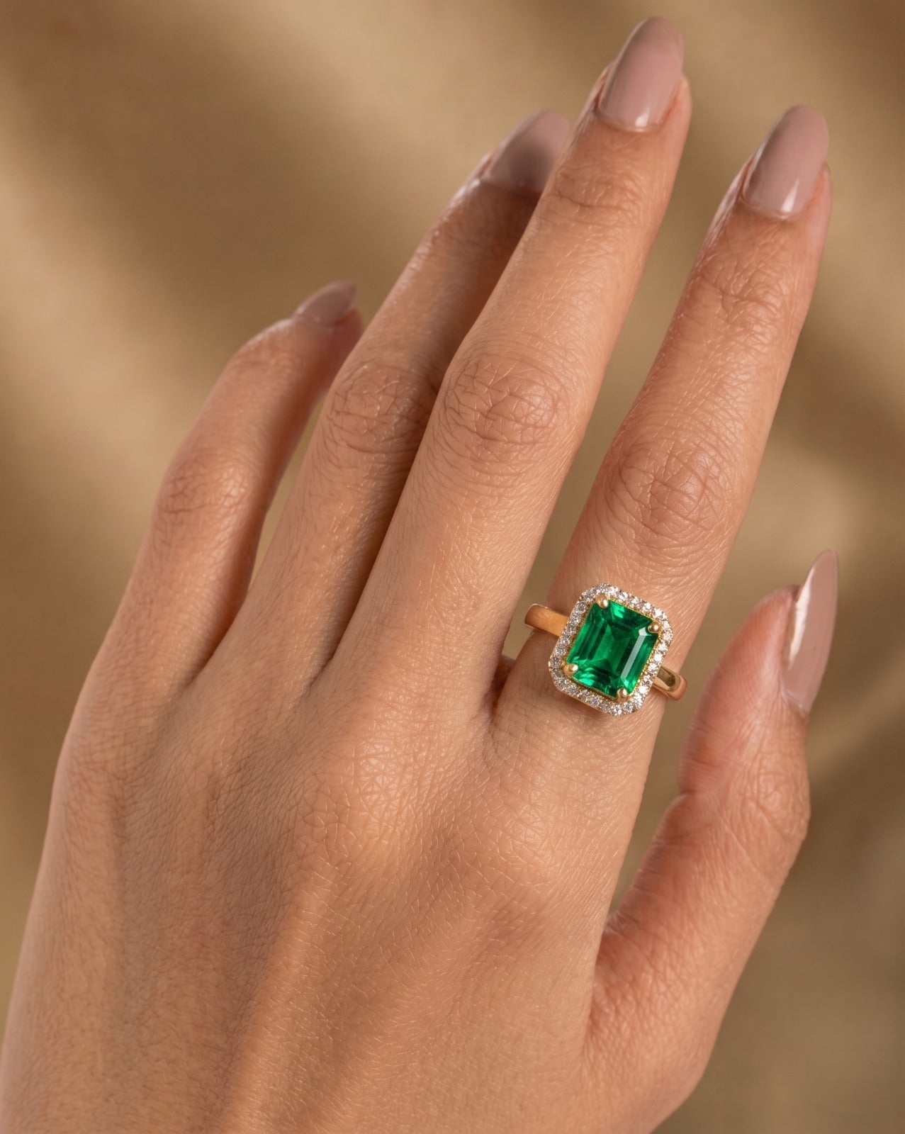 Gold Princess Cut Halo CZ Ring  Solitaire for Women