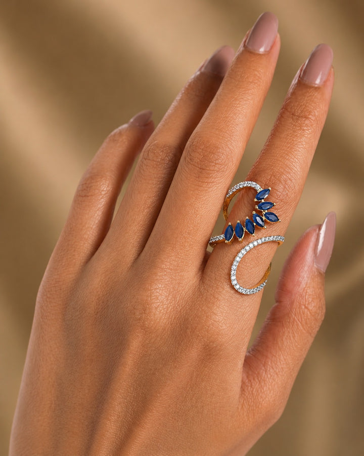 Leaf Grace Adjustable Marquise Leaf Ring CZ Diamond for Women