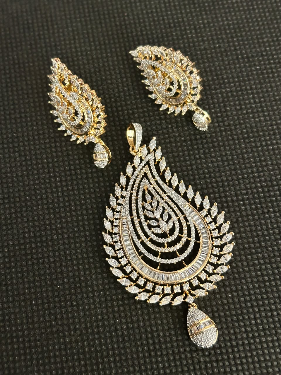 Zariya Royale American Diamond  Gold Finish CZ Pendant Set