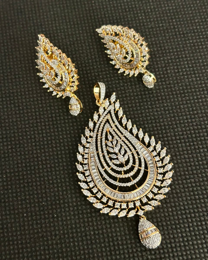Zariya Royale American Diamond  Gold Finish CZ Pendant Set