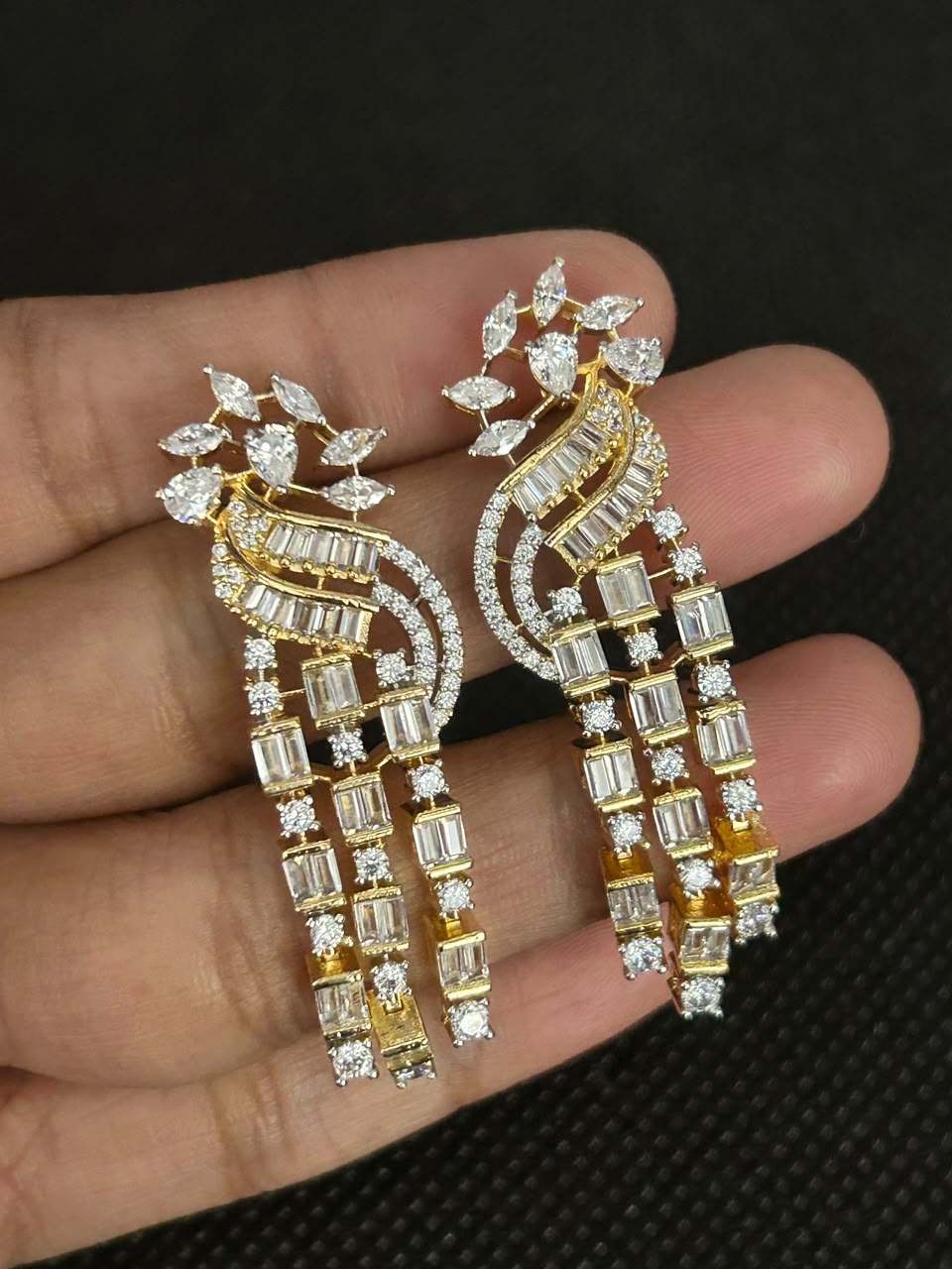 Royal Cascade American Diamond Pendant Set with Statement Earrings