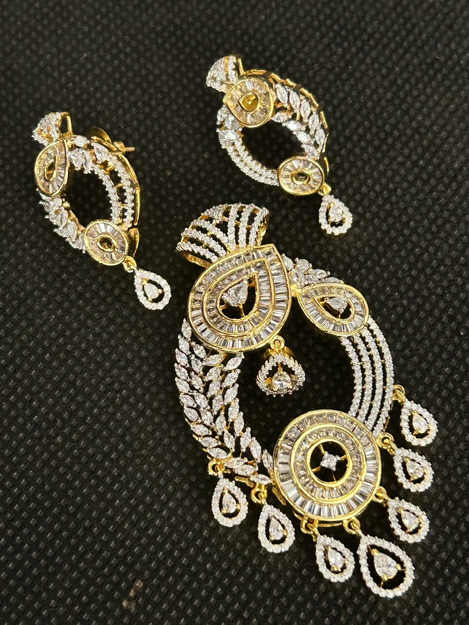 Royal Teardrop American Diamond Pendant Set with Matching Earrings