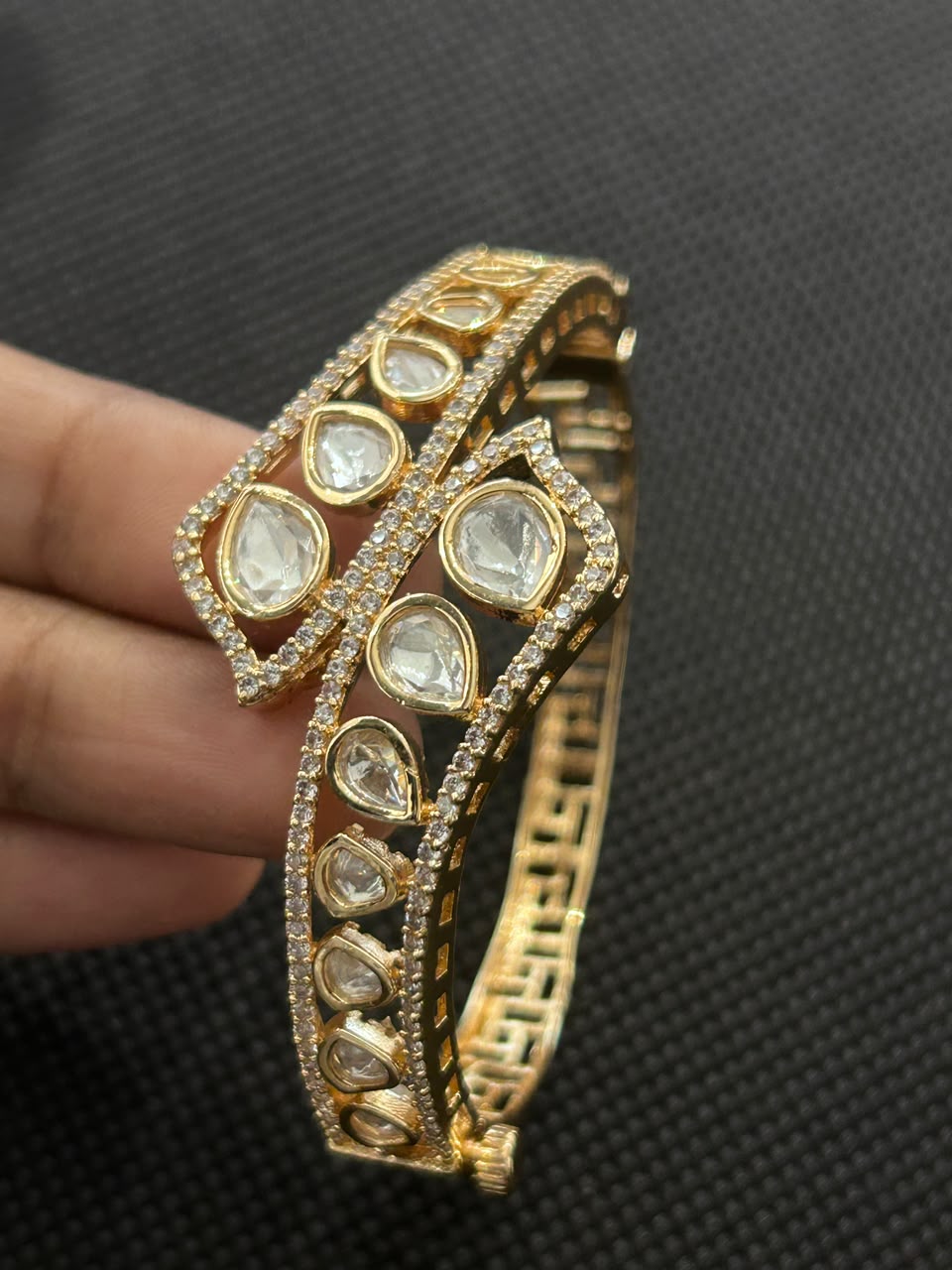 Gold-Plated Kundan with CZ Stones Adjustable Designer Bracelet