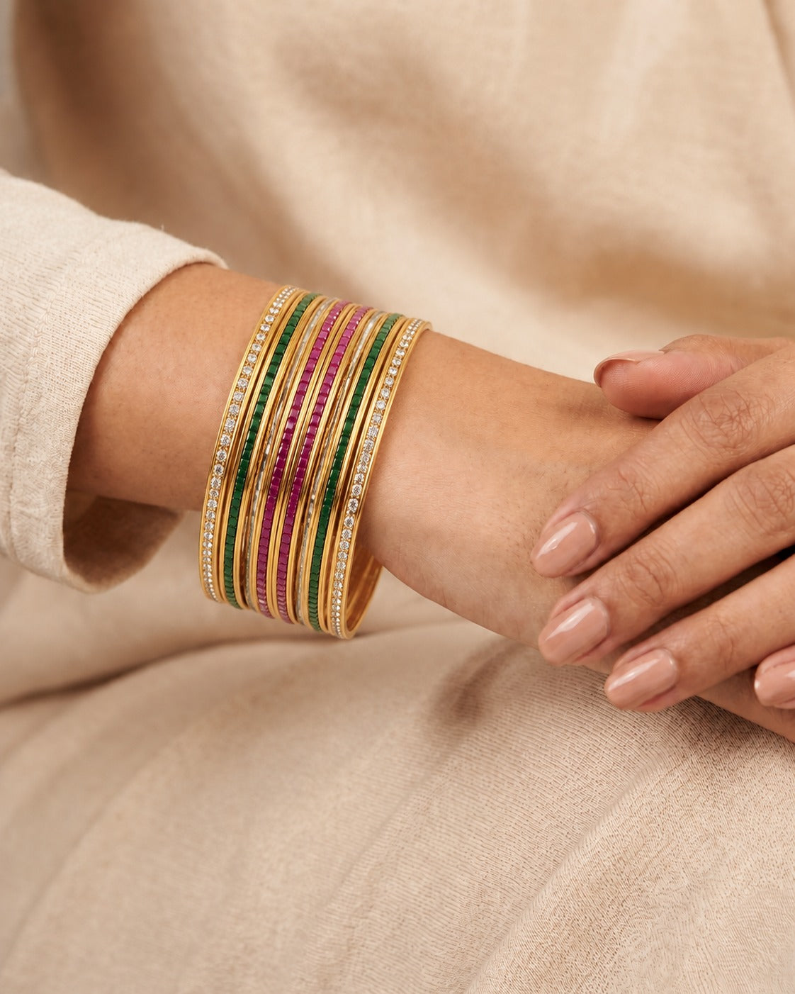 Rangmahal Ruby Emerald AD Stone Bangles Set