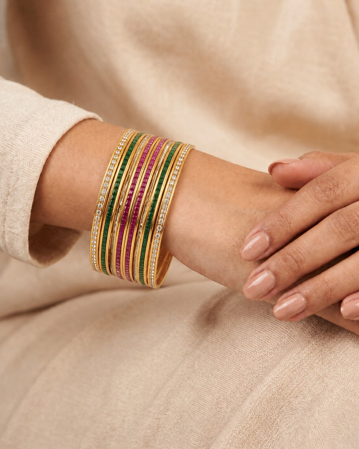 Rangmahal Ruby Emerald AD Stone Bangles Set