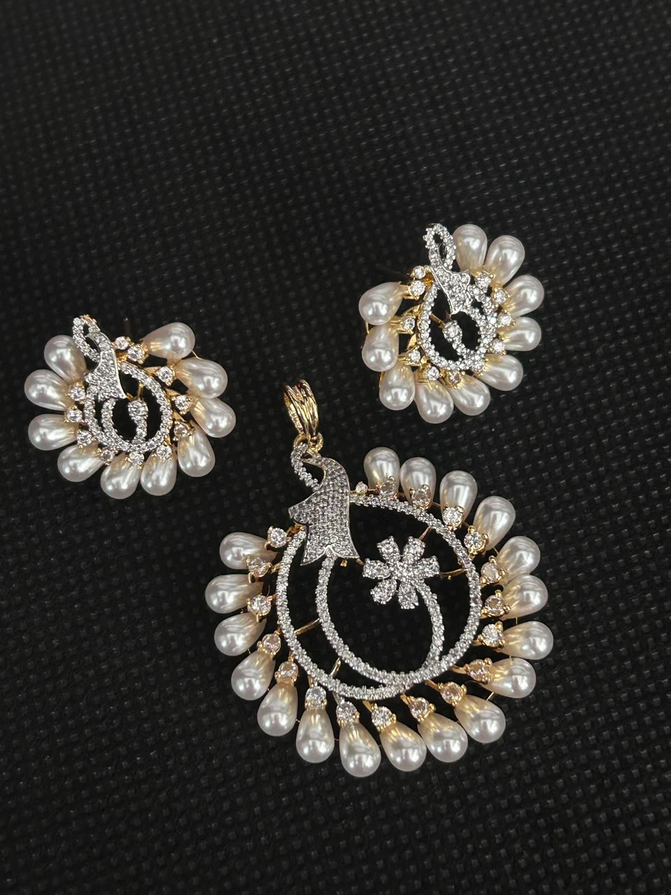 Mayurika Pearl Peacock Gold-Plated CZ Jewellery Pendant Set