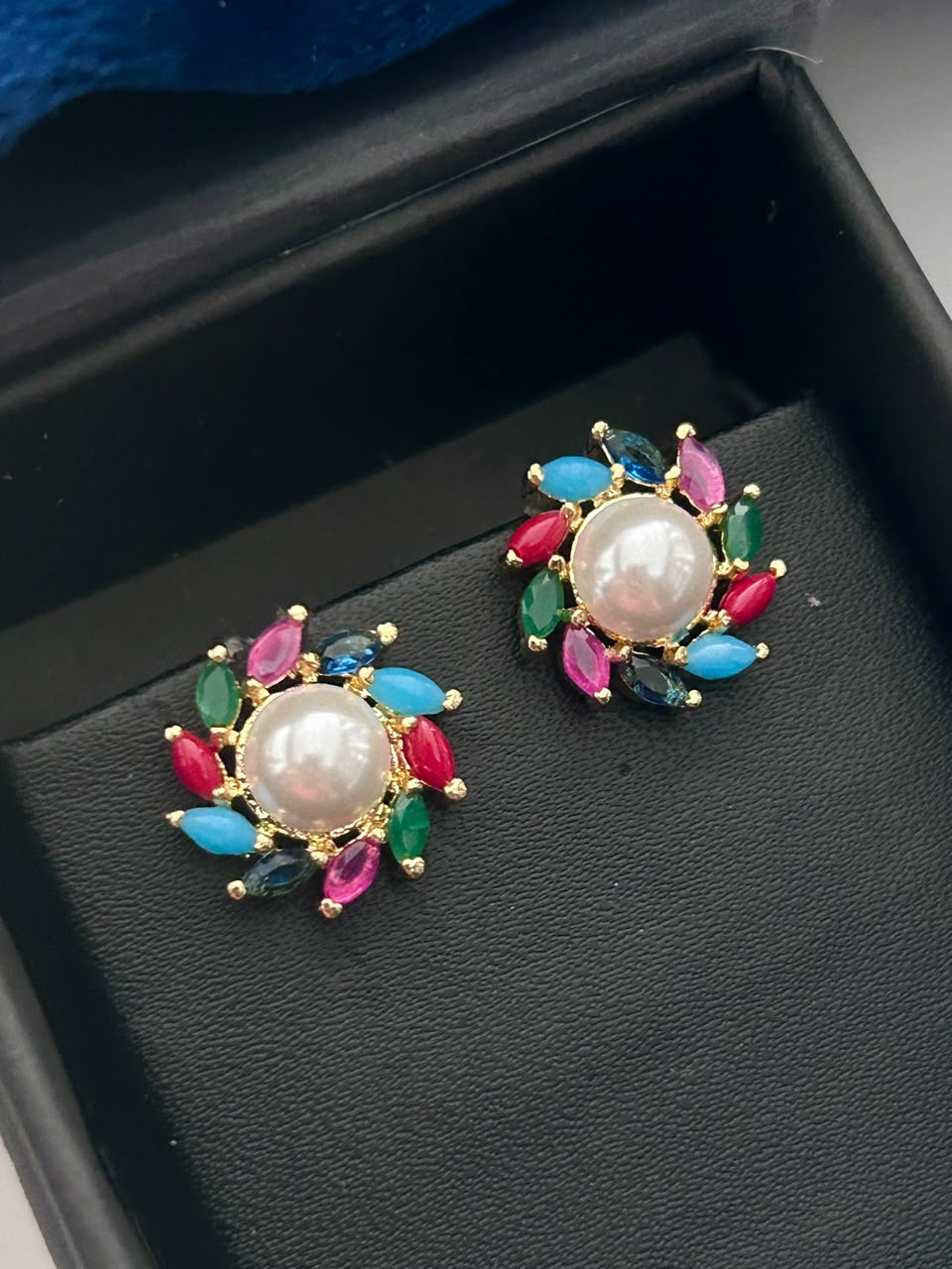 Multicolor Pearl Floral Stud Earrings for Women