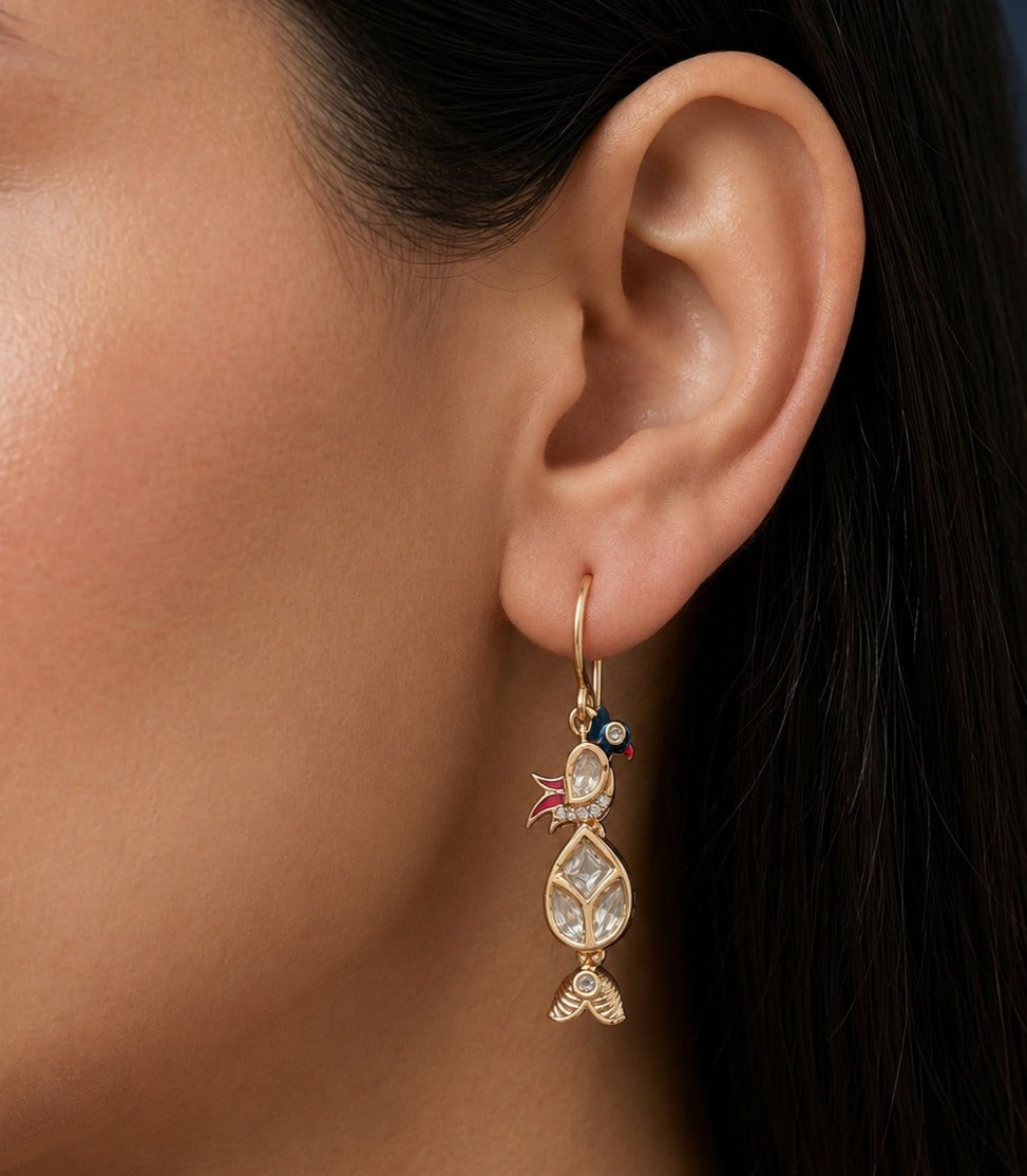 Mayurika Drop Crystal Bird Earrings