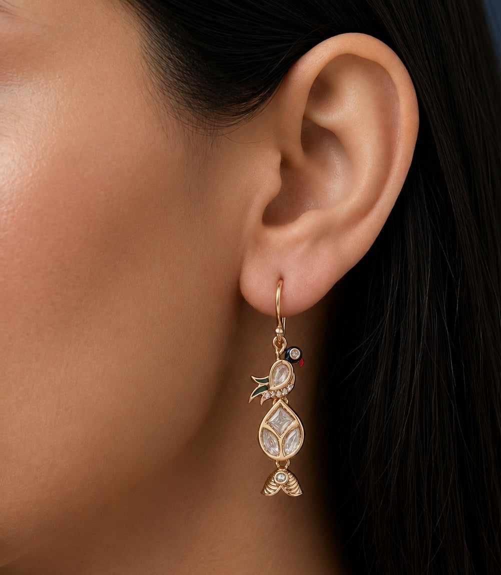 Mayurika Drop Crystal Bird Earrings