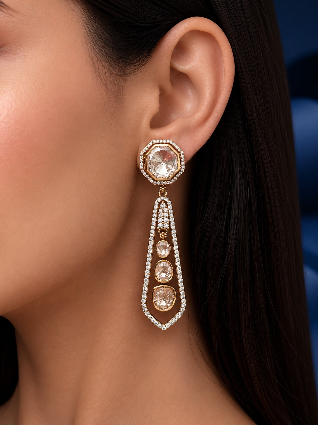 Aarunya Mehandi Polish Mossanite Drop Earrings