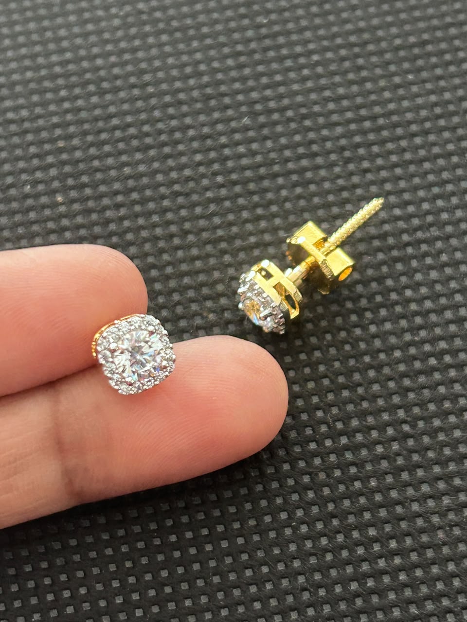 Aurelia Halo Solitaire AD Stud Screw Back  Earrings