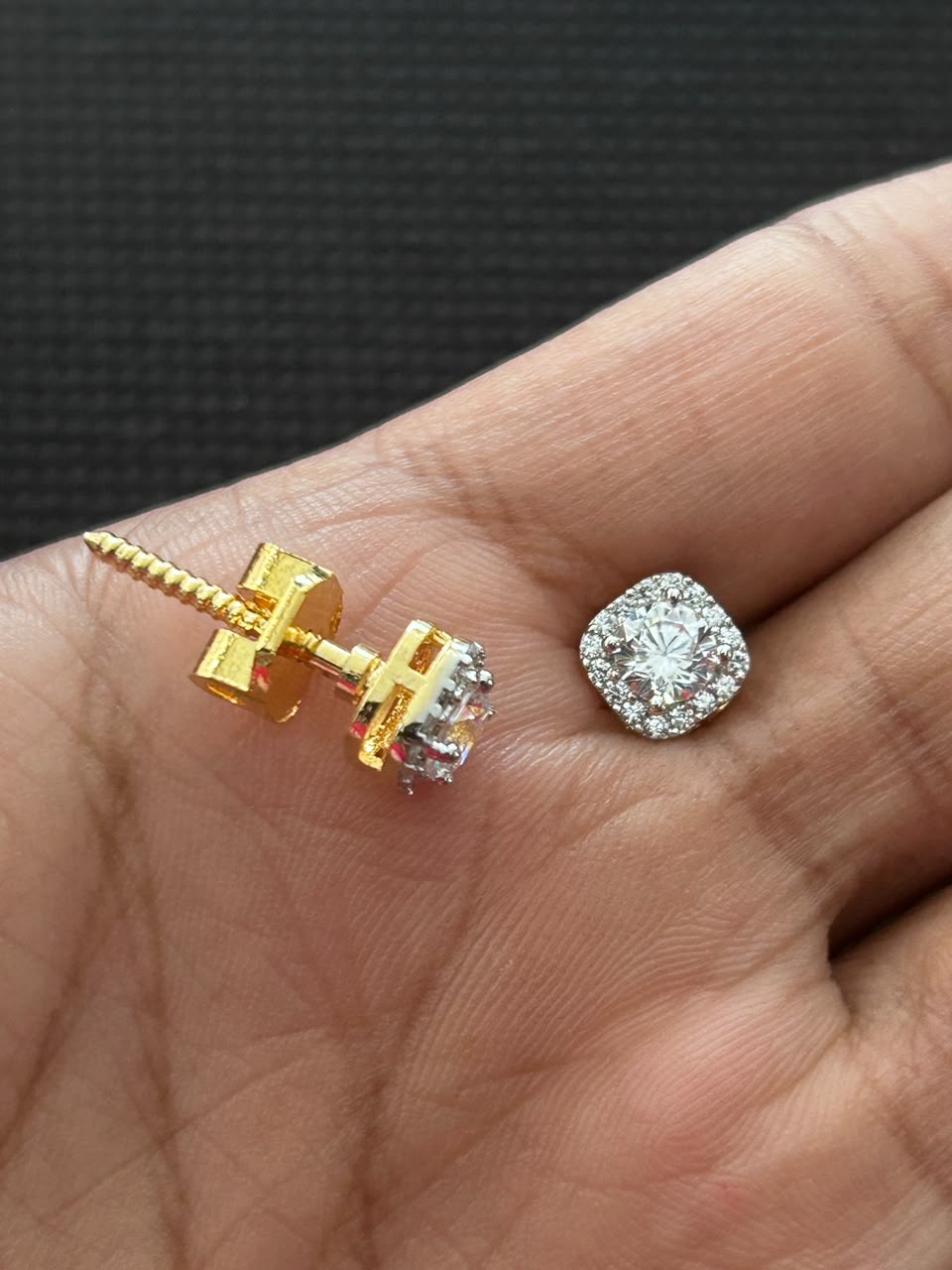 Aurelia Halo Solitaire AD Stud Screw Back  Earrings