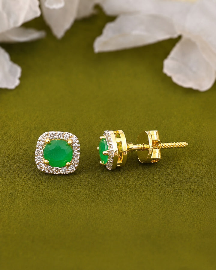 Aurelia Halo Solitaire AD Stud Screw Back  Earrings