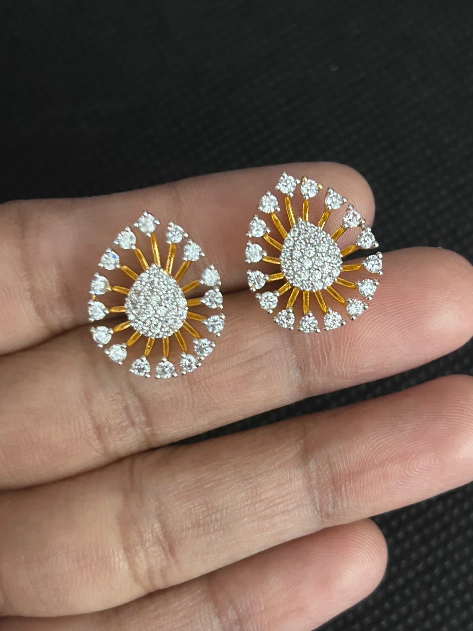 Radiant Teardrop Sunburst American Diamond Stud Earrings