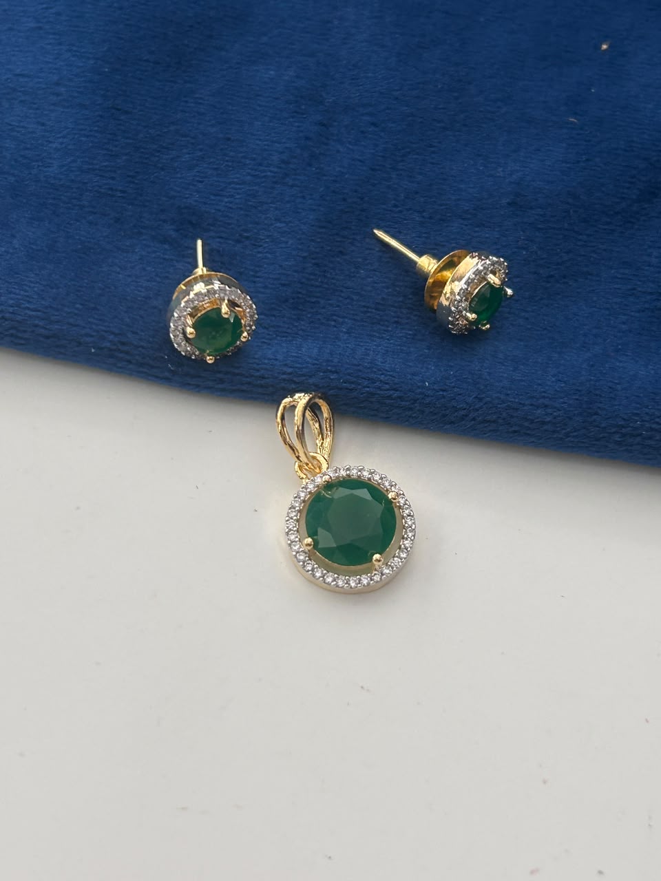 Round Halo Solitaire Pendant and Stud Earrings Set