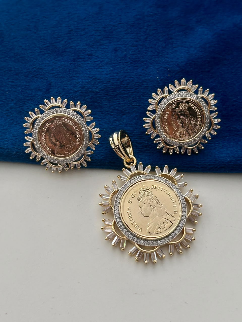 Victoria Royale Sunburst Coin Pendant Set
