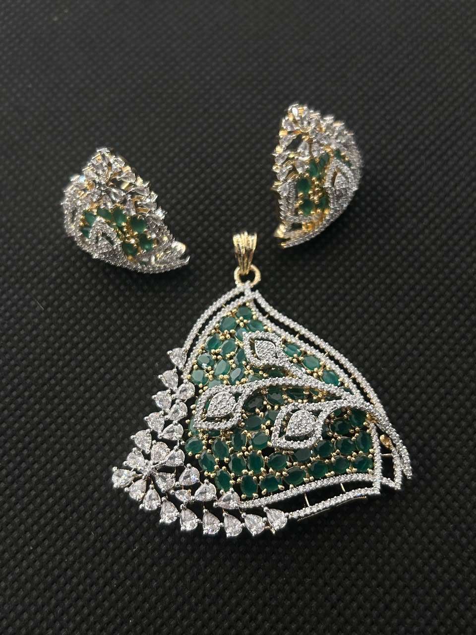 Mayurika Ruby & Emerald Diamond-Look Pendant Set and Earrings