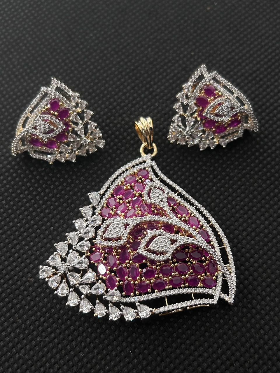 Mayurika Ruby & Emerald Diamond-Look Pendant Set and Earrings