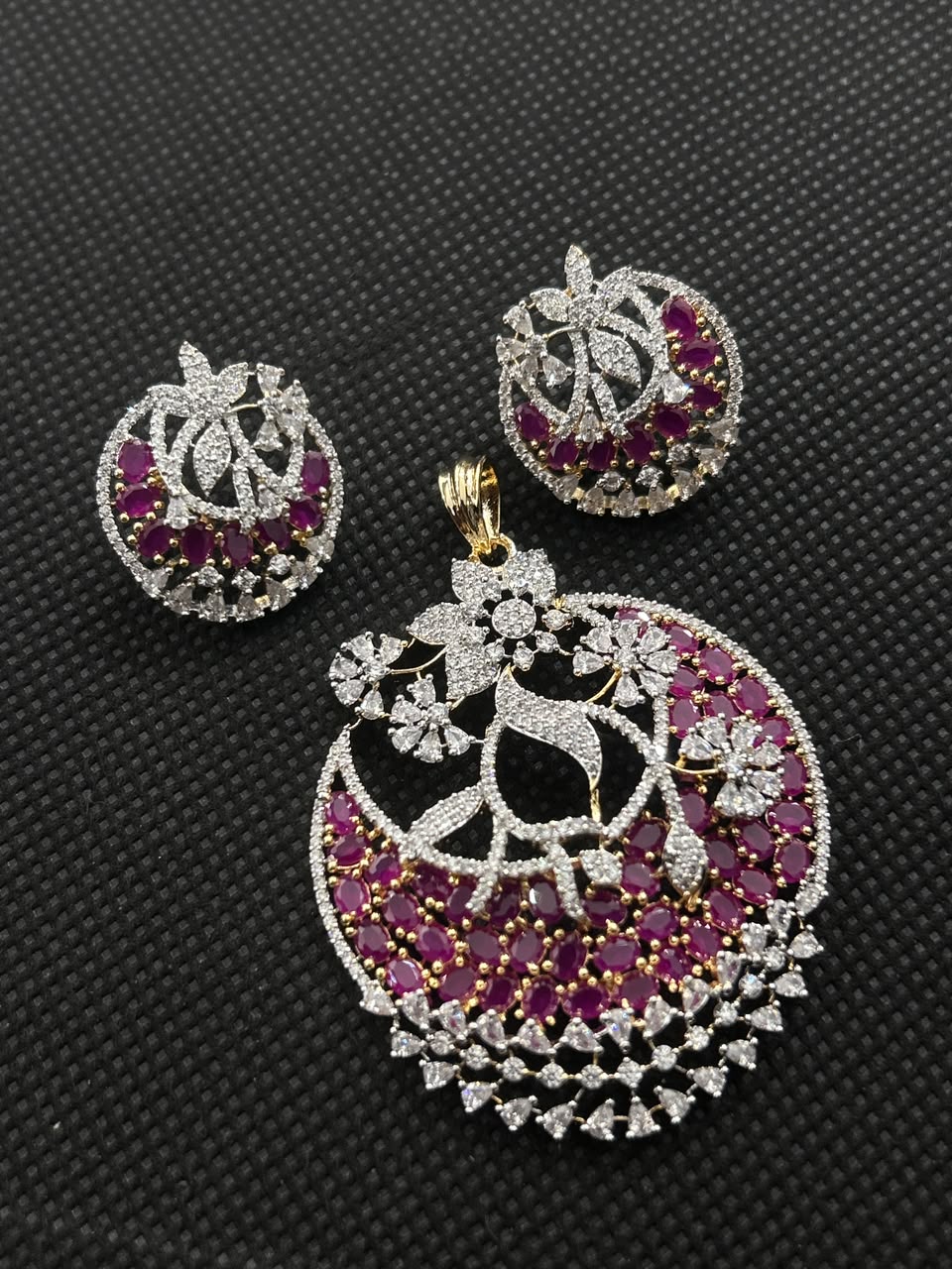 Aaranya Ruby & Emerald Peacock Pendant Set