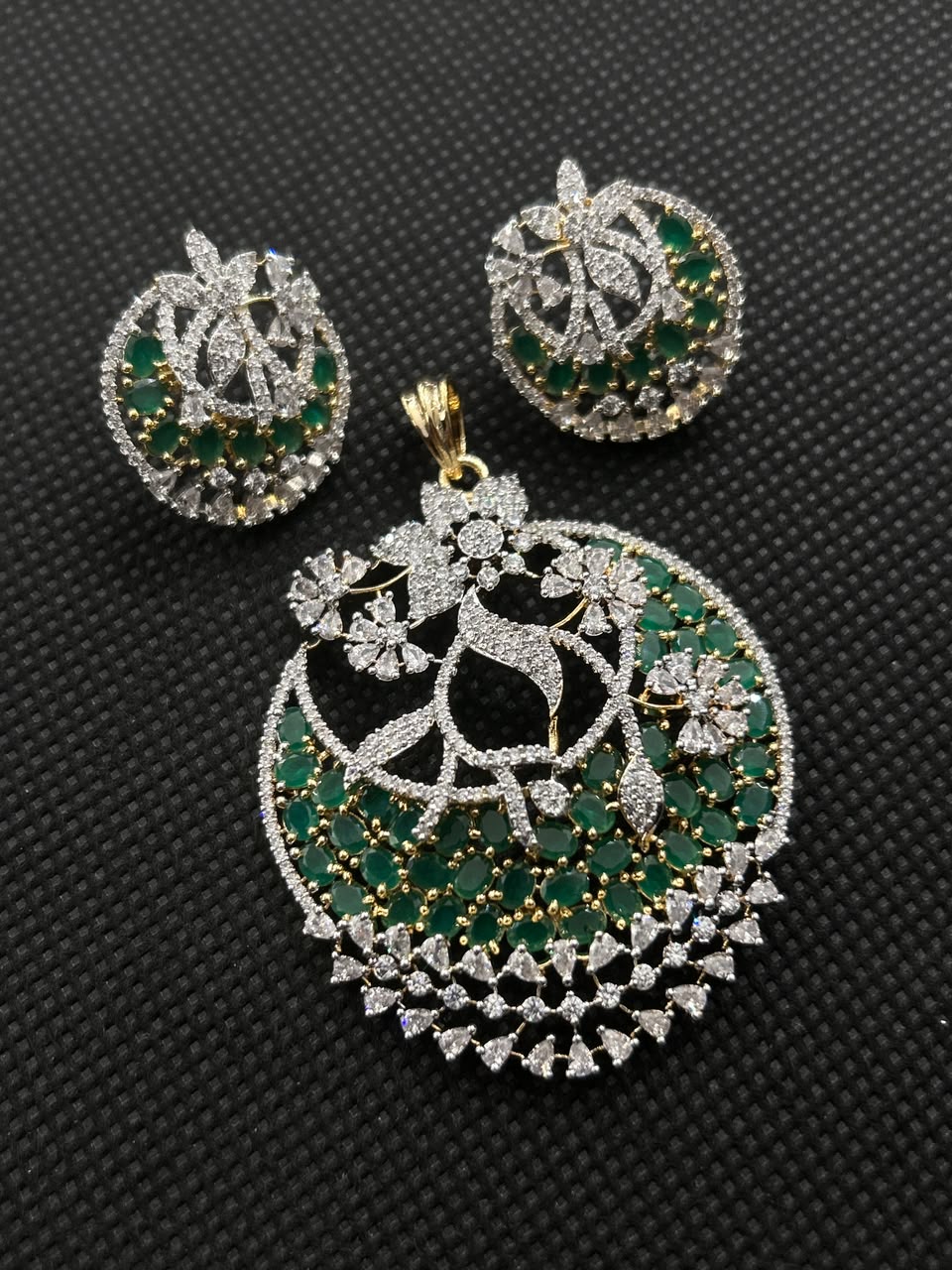 Aaranya Ruby & Emerald Peacock Pendant Set