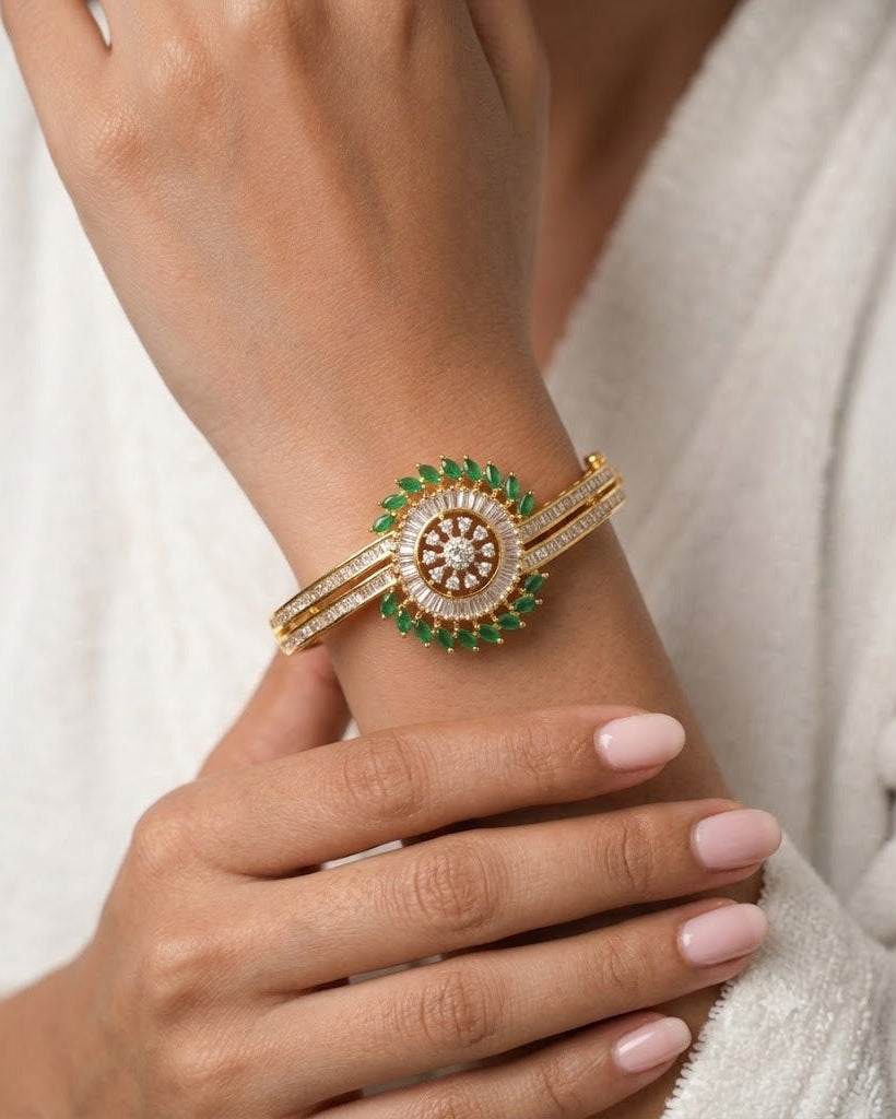 Aarvika Gold-Tone Diamond-Look Floral Bracelet