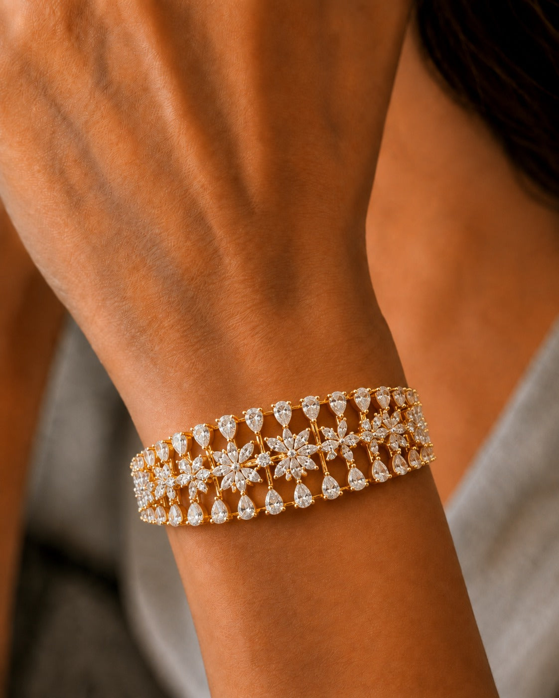 Isharya Floral Crystal Openable Bracelet