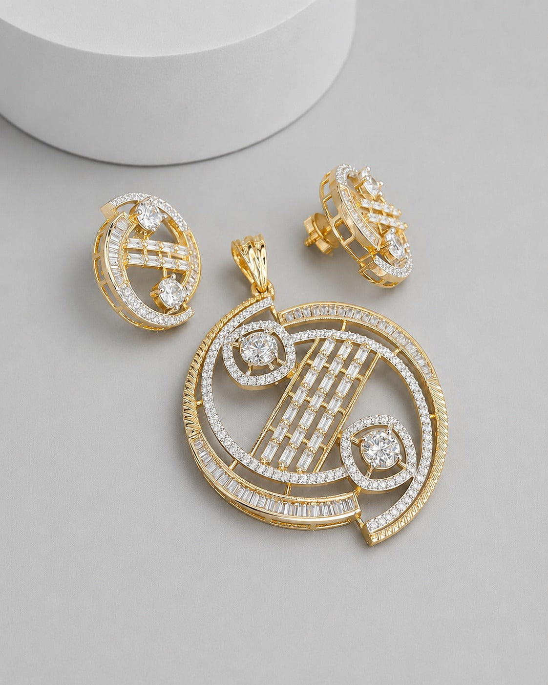 Green Stone Screw Back CZ Pendant Set