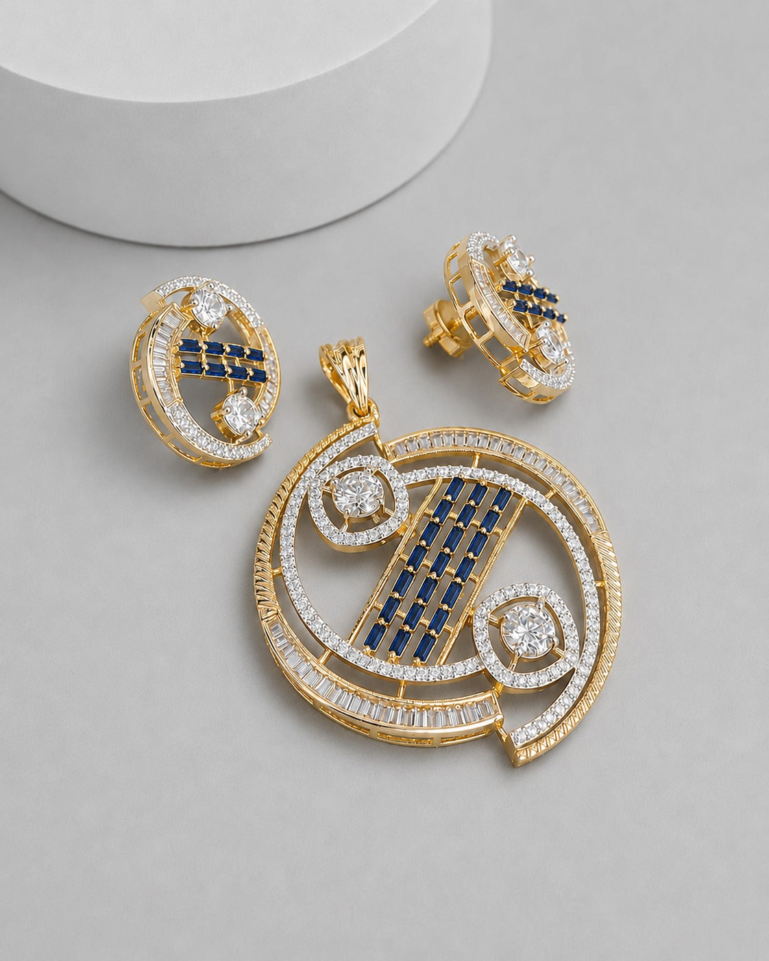 Green Stone Screw Back CZ Pendant Set