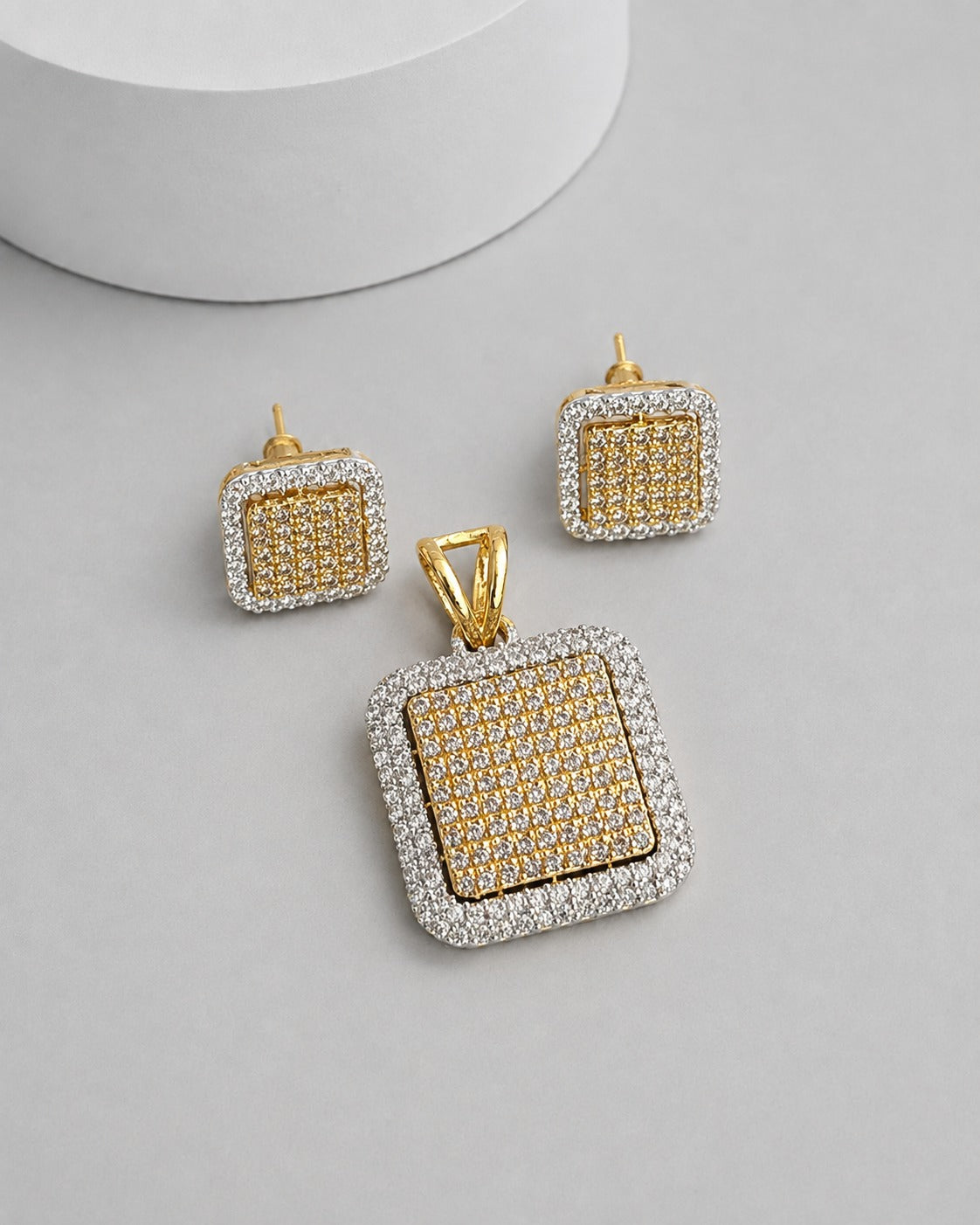Screw Back Square CZ Diamond Pendant Set
