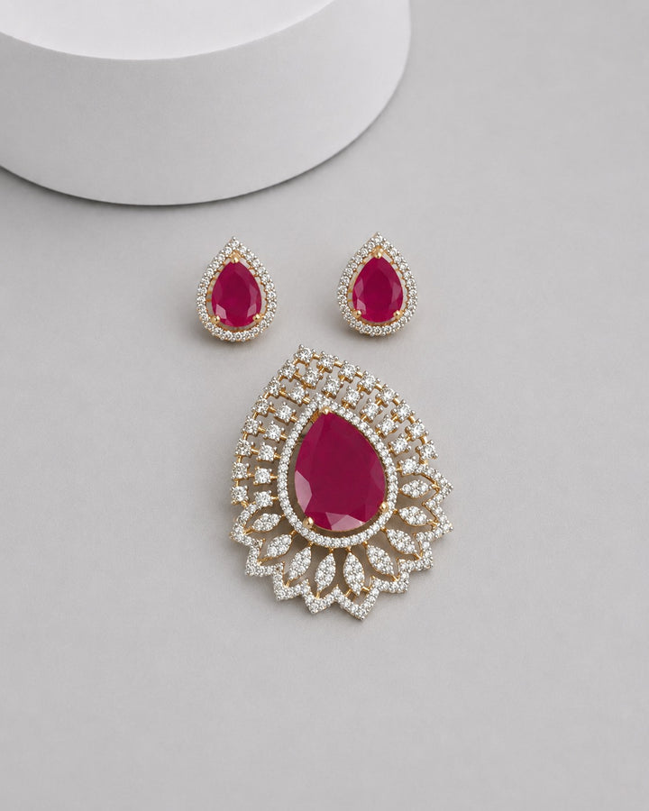 Rajwadi Ruby CZ Pendant Set