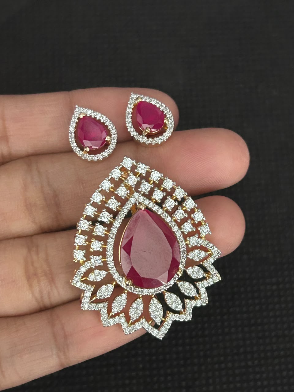 Rajwadi Ruby CZ Pendant Set