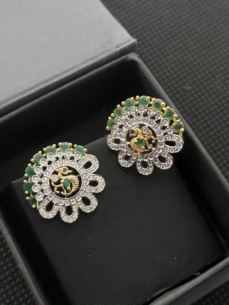 Mayura Diamond-Look Floral Statement Stud Earrings – 3 Colours