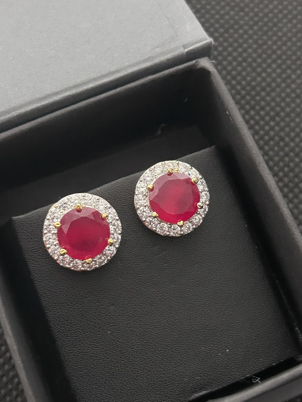 Celeste Round Diamond-Look Halo Stud Earrings – 4 Colours