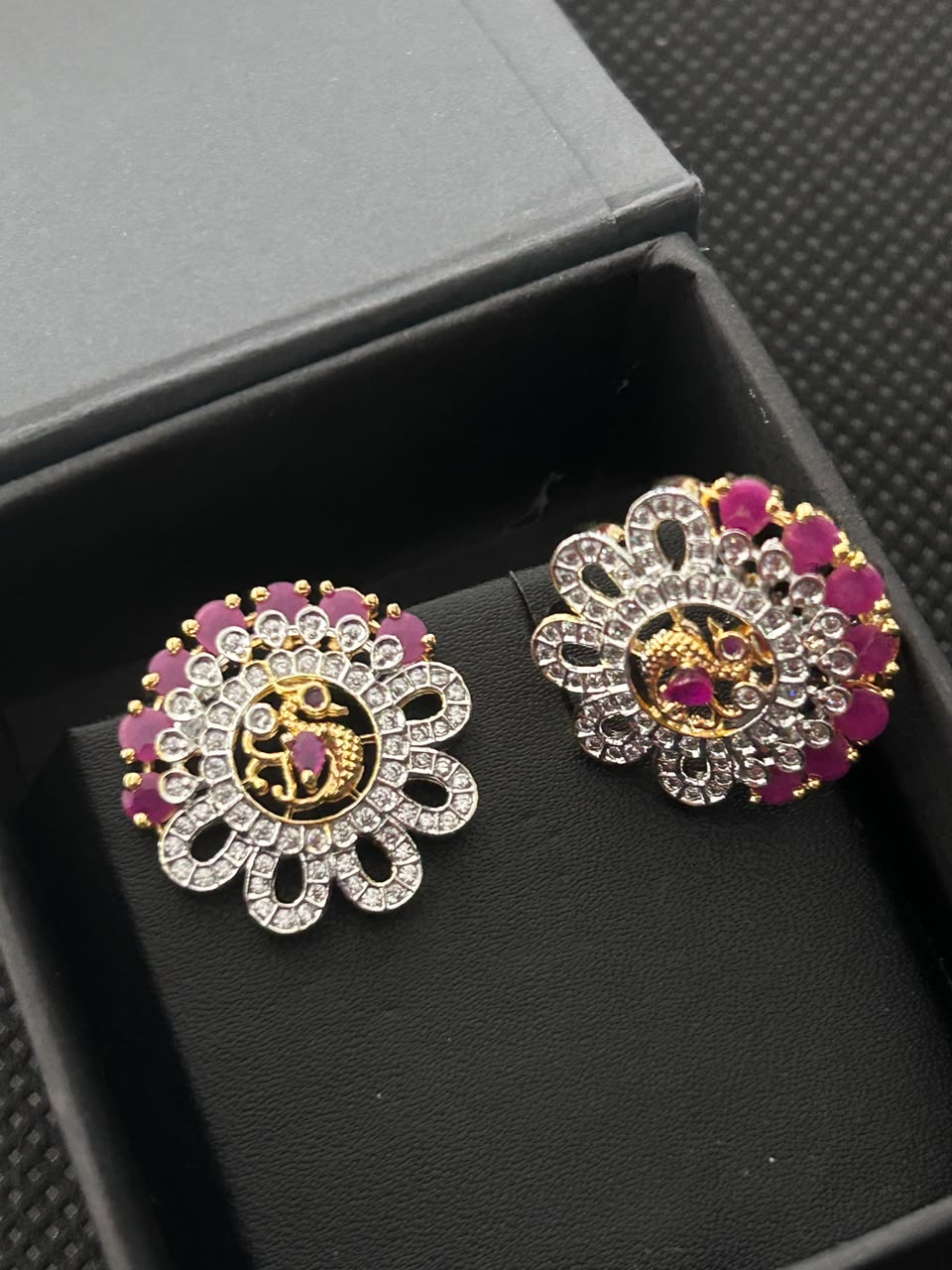 Mayura Diamond-Look Floral Statement Stud Earrings – 3 Colours