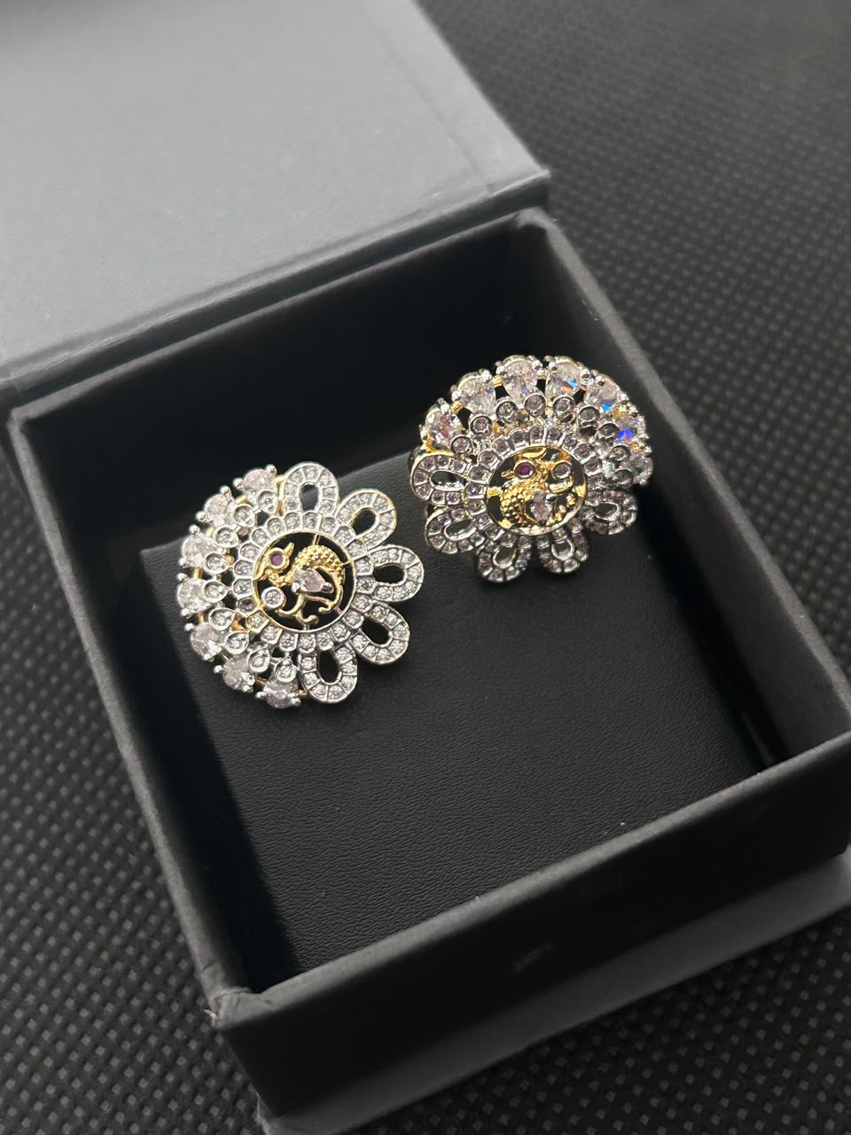 Mayura Diamond-Look Floral Statement Stud Earrings – 3 Colours