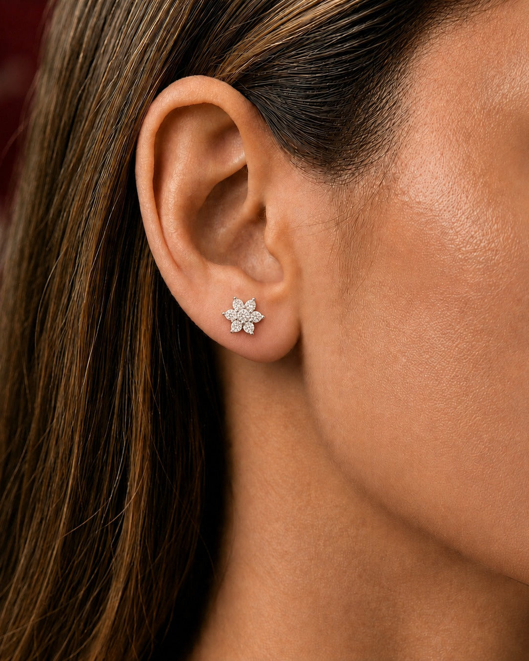 Elira Petite Floral Diamond Stud Earrings